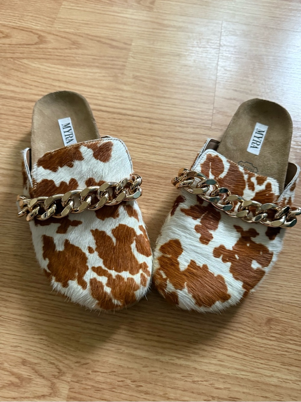 Myra Bag Ado Cowhide Chain Mules Sandals Slides Women's Size 8 Western Boho